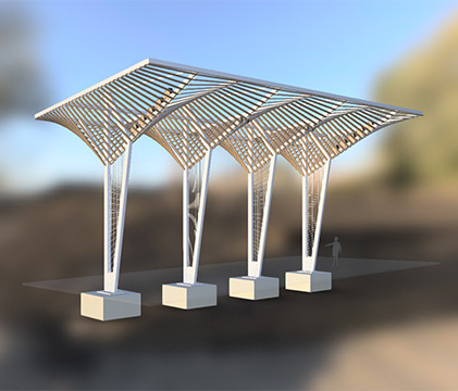 Wooden and steel canopy: Myrtle Square Canopy